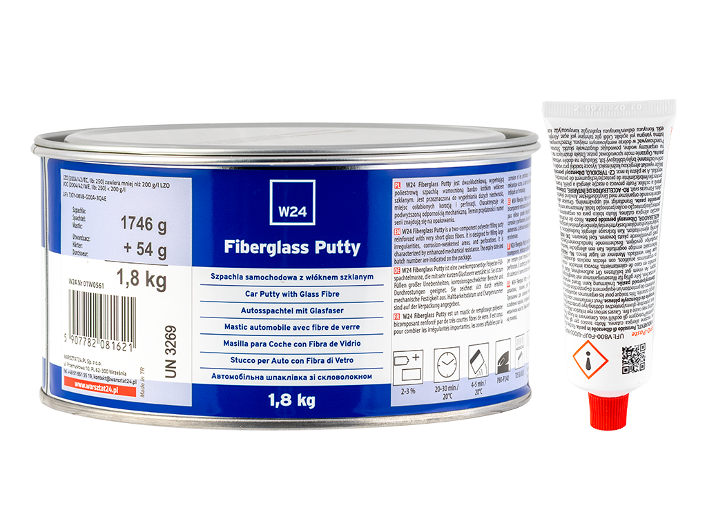 W24 Fiber Glass Putty - W24 Fiber Glass Putty - Szpachla samochodowa z włóknem szklanym| z utwardzaczem | 1,80kg