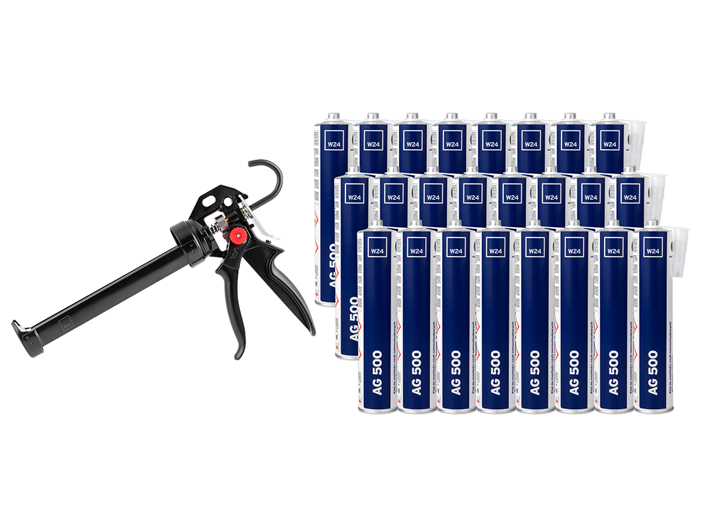 W24 Zestaw - W24 AG 500 + W24 Caulking Gun - Klej do montażu szyb samochodowych W24 AG 500 (24 szt.) i wyciskacz W24 Caulking Gun (1 szt.) | kartusz | 310ml