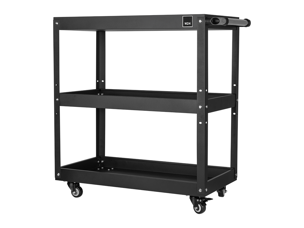 Mobilny wózek warsztatowy na narzędzia z trzema półkami W24 TWR | 660x350x740 mm | do 100 kg | czarny