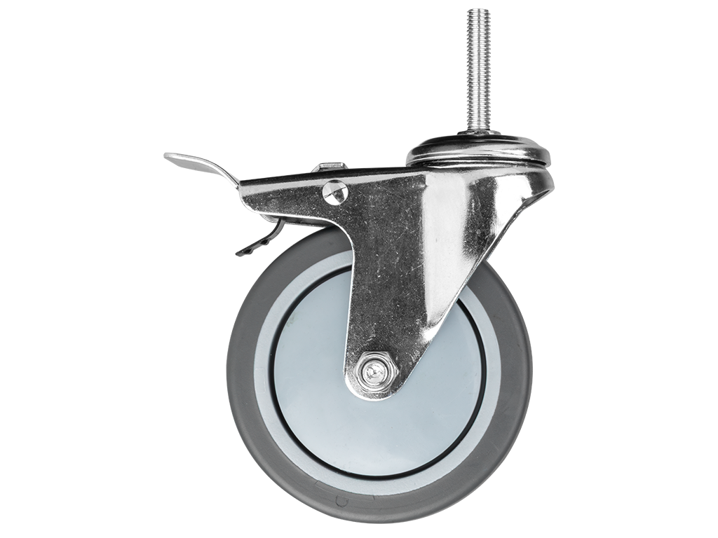 W24 Caster B100 - W24 Caster B100 - Koło transportowe obrotowe, stalowe | z hamulcem | gumowane| M8x40 | d100x27mm
