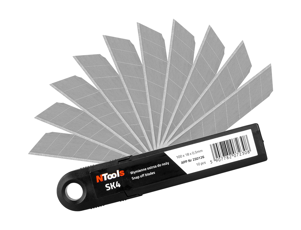 Wymienne ostrza do noży typu tapeciak NTools SK4 | opak. (10szt) | 100 x 18 x 0,5 mm