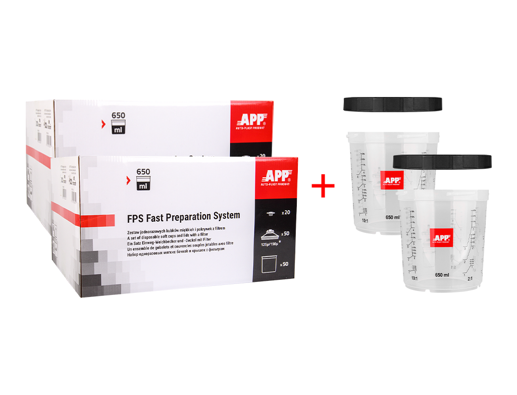 APP FPS Fast Preparation System SET - Zestaw kubków miękkich i kubków twardych z podziałką | 400ml | 190 µm | opak. (100szt)