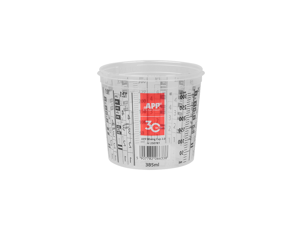 Kubek z przykrywką do mieszania farb i lakierów APP Mixing Cup 2.0 | 385 / 300 ml | 25 szt. | transparentny