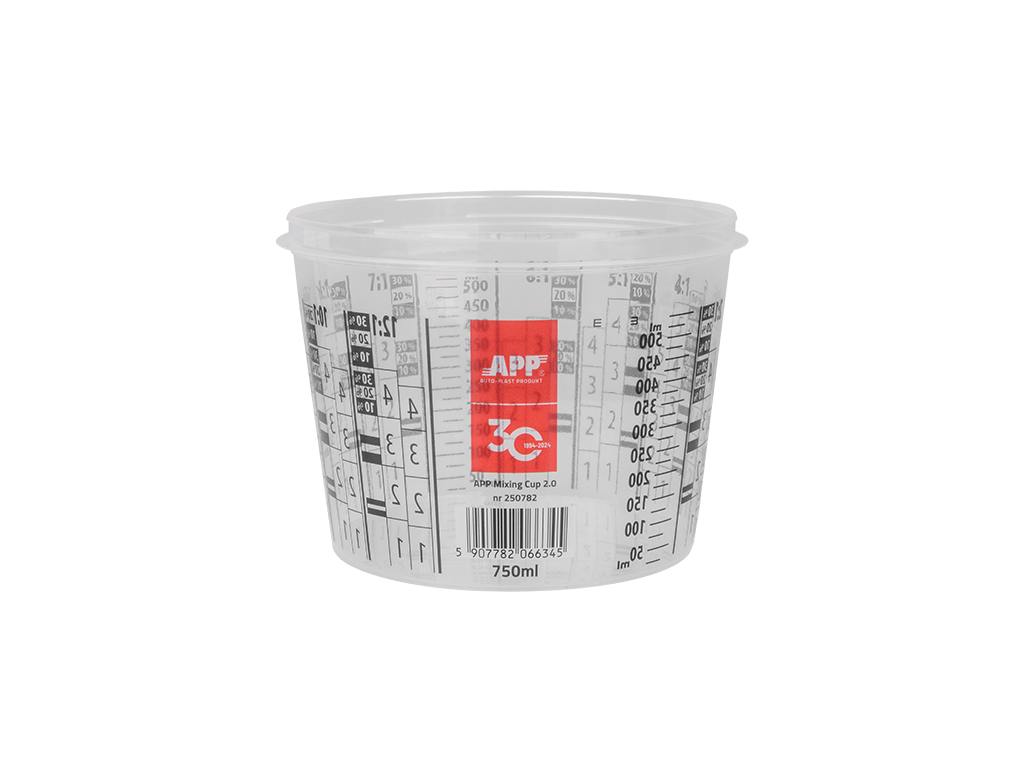 Kubek z przykrywką do mieszania farb i lakierów APP Mixing Cup 2.0 | 750 / 600 ml | 25 szt. | transparentny
