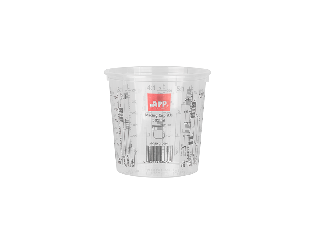 APP Mixing Cup 2.0 - Kubek do mieszania farb i lakierów + przykrywka | 3.0 | transparentny | 385/300 ml | op (25szt)