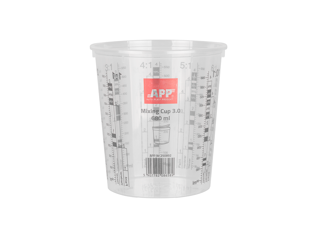 APP Mixing Cup 2.0 - Kubek do mieszania farb i lakierów + przykrywka | 3.0 | transparentny | 750/600 ml | op (25szt)