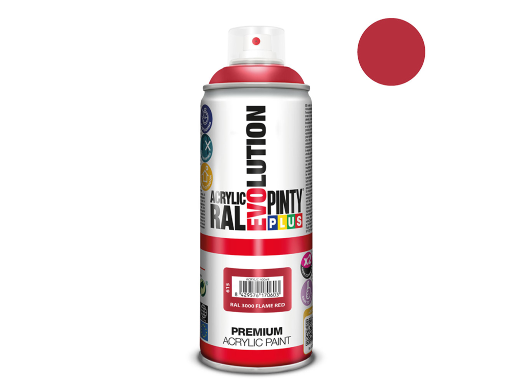 Lakier akrylowy w sprayu Pintyplus Evolution ACRYLIC | 400ml | RAL 3000 Flame Red