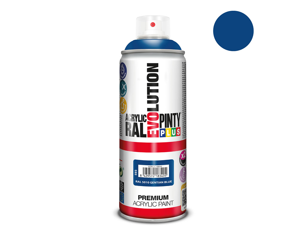 Lakier akrylowy w sprayu Pintyplus Evolution ACRYLIC | 400ml | RAL 5010 Gentian Blue