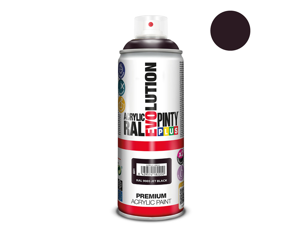Lakier akrylowy w sprayu Pintyplus Evolution ACRYLIC | 400ml | RAL 9005 Jet Black