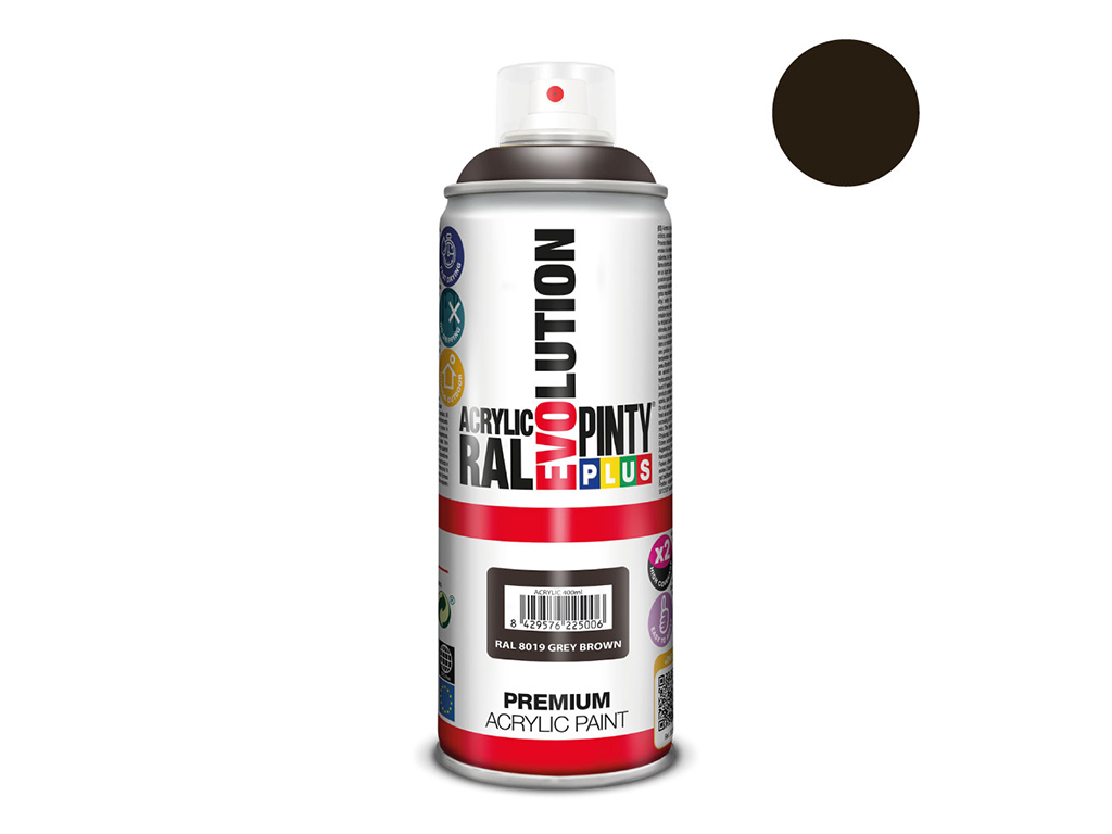 Lakier akrylowy w sprayu Pintyplus Evolution ACRYLIC | 400ml | RAL 8019 Grey Brown