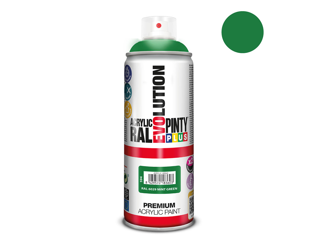 Lakier akrylowy w sprayu Pintyplus Evolution ACRYLIC | 400ml | RAL 6029 Mint Green