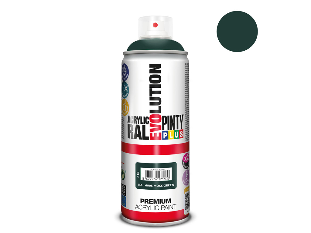 Lakier akrylowy w sprayu Pintyplus Evolution ACRYLIC | 400ml | RAL 6005 Moss Green