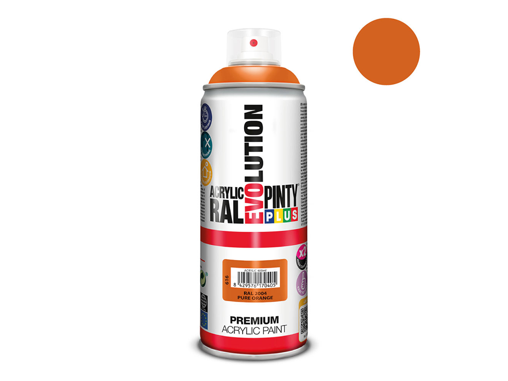 Lakier akrylowy w sprayu Pintyplus Evolution ACRYLIC | 400ml | RAL 2004 Pure Orange