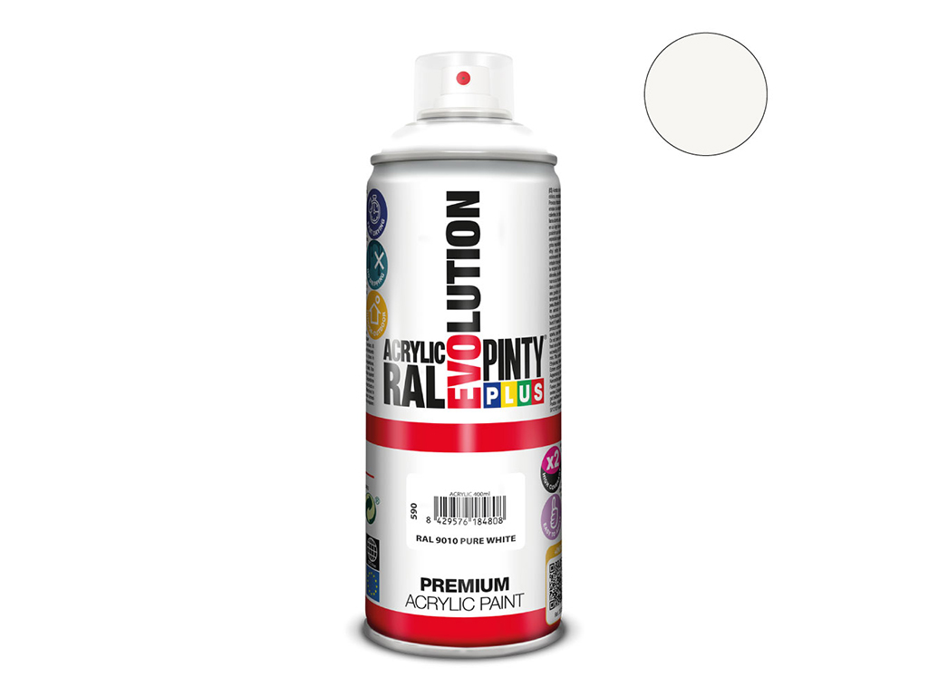 Lakier akrylowy w sprayu Pintyplus Evolution ACRYLIC | 400ml | RAL 9010 Pure White