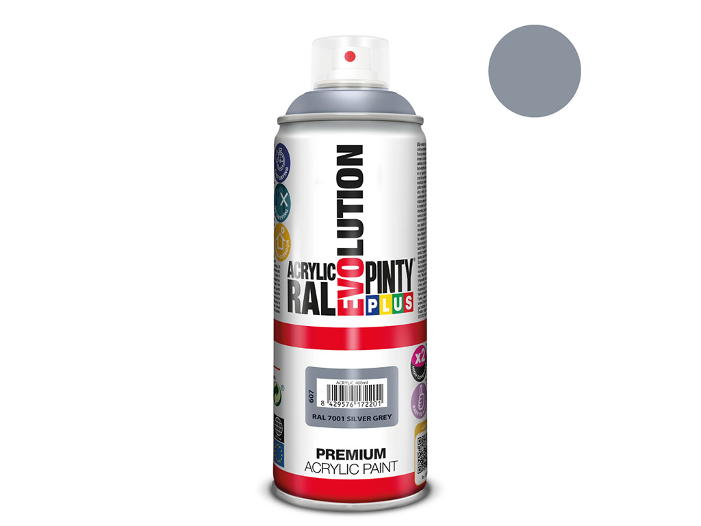 Lakier akrylowy w sprayu Pintyplus Evolution ACRYLIC | 400ml | RAL 7001 Silver Grey