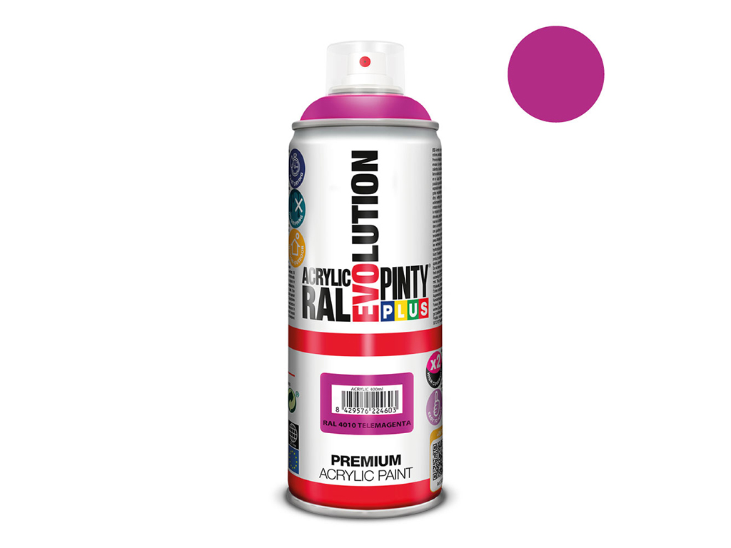 Lakier akrylowy w sprayu Pintyplus Evolution ACRYLIC | 400ml | RAL 4010 Telemagenta