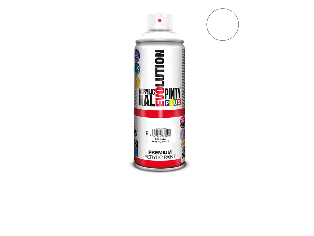 Lakier akrylowy w sprayu Pintyplus Evolution ACRYLIC | 400ml | RAL 9016 Traffic White