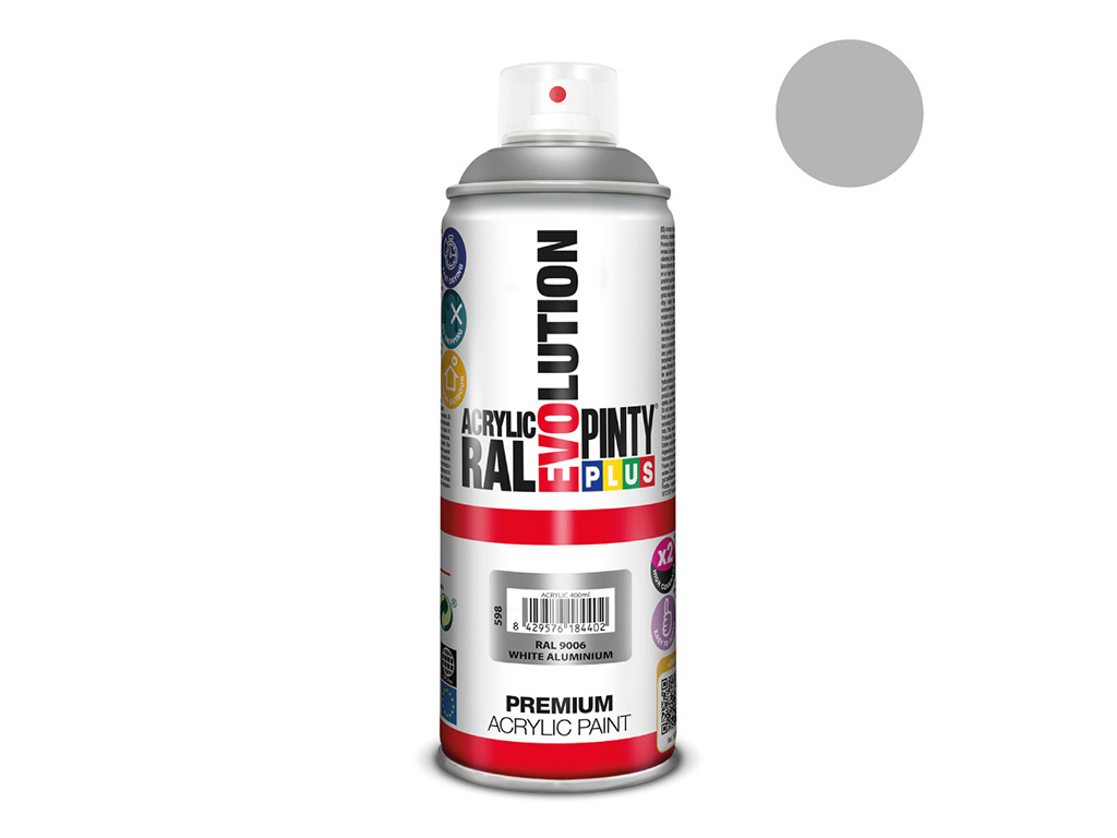 Lakier akrylowy w sprayu Pintyplus Evolution ACRYLIC | 400ml | RAL 9006 White Aluminium