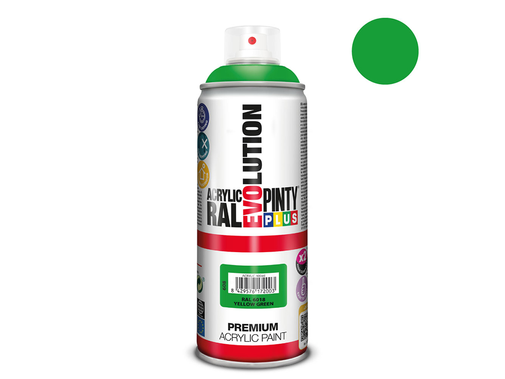 Lakier akrylowy w sprayu Pintyplus Evolution ACRYLIC | 400ml | RAL 6018 Yellow Green