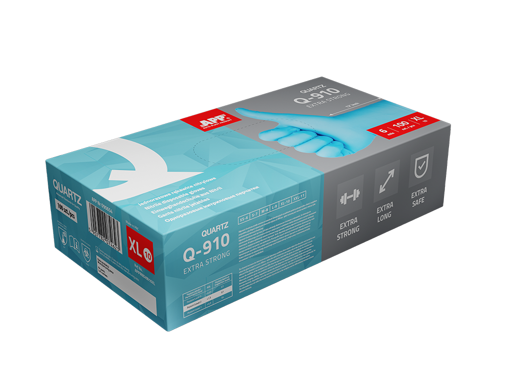 Jednorazowe rękawice nitrylowe długie APP QUARTZ Q910 Extra Strong | XL | niebieskie | opak. (100szt.)