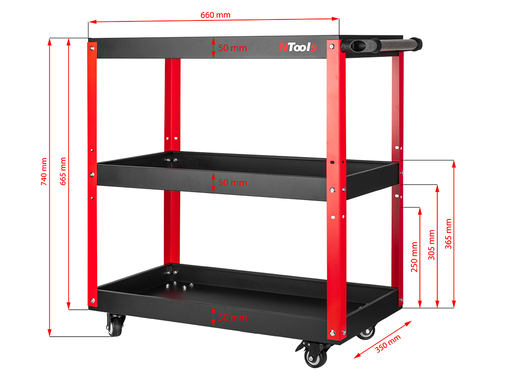 Wózek warsztatowy trzypółkowy NTools L3S | 660x350x740 mm | nośność: 100 kg