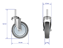 W24 Caster 100 - W24 Caster 100 - Koło transportowe obrotowe, stalowe | bez hamulca | gumowane | M8x40 | d100x27mm