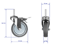 W24 Caster B100 - W24 Caster B100 - Koło transportowe obrotowe, stalowe | z hamulcem | gumowane| M8x40 | d100x27mm
